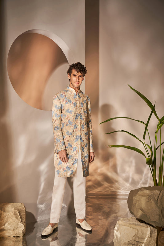 IVORY HAND EMBROIDERED SHERWANI SET