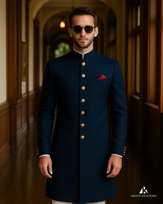 Navy Blue Classic Sherwani Set