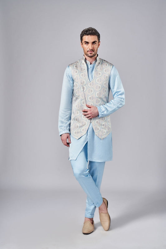 FROZEN BLUE ALL OVER PRINTED BUNDI SET - Arjuun Kilachand