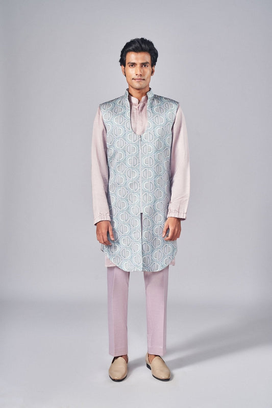 ROSE GREY ALL OVER PRINTED BUNDI SET - Arjuun Kilachand