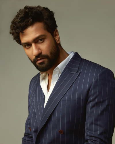 Vicky Kaushal in AK Classic Navy Blue Chalk Stripe Double Breasted Suit