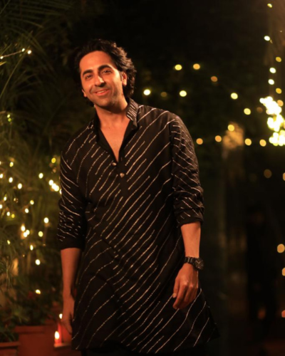 Ayushman Khurana in AK Black Silver Resham Embroidered Kurta