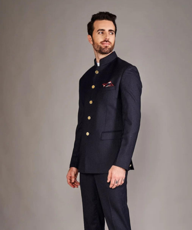 Navy Blue Pinstripe Classic Bandhgala Suit