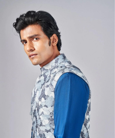 Navy Blue Printed Kurta Set