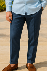 LIGHT BLUE LINEN CLASSIC SHIRT & NAVY BLUE LINEN CLASSIC TROUSER