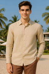 BEIGE LINEN CLASSIC SHIRT & BROWN LINEN CLASSIC TROUSER