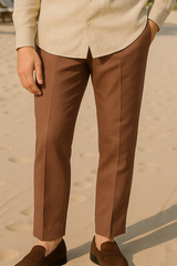 BEIGE LINEN CLASSIC SHIRT & BROWN LINEN CLASSIC TROUSER