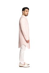 Baby Pink Embroidered Bucket Cut Sherwani Set - Arjuun Kilachand