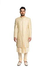 Champagne Dori Sequins Cut Dana Embroidered Sherwani Set - Arjuun Kilachand