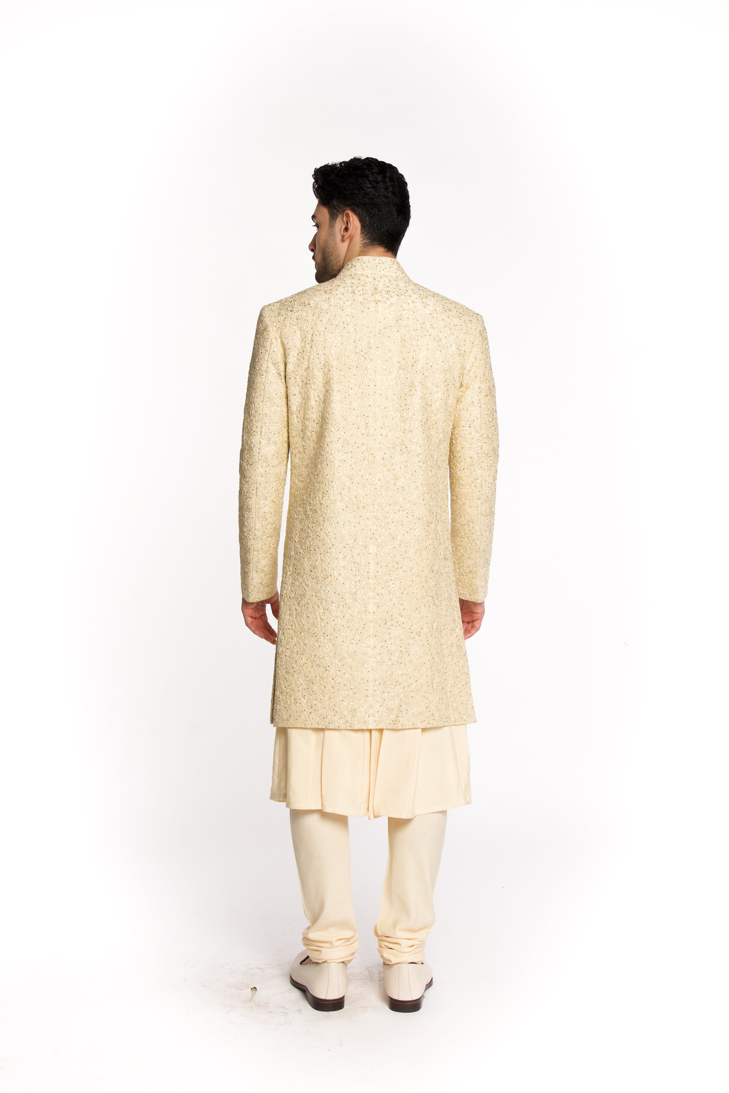 Champagne Dori Sequins Cut Dana Embroidered Sherwani Set - Arjuun Kilachand