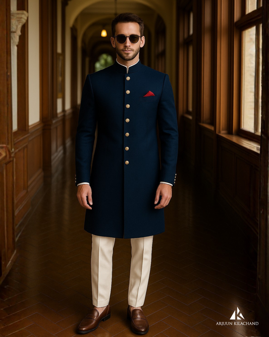 Navy Blue Classic Sherwani Set
