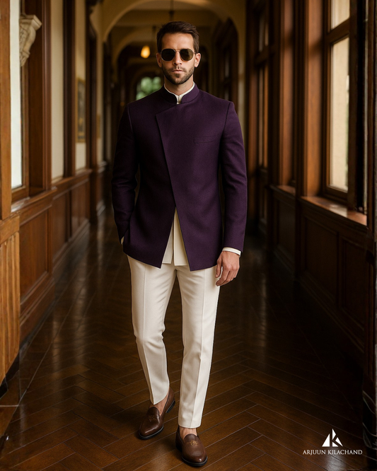 Deep Purple Bandhgala Suit