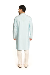 Frozen Blue Mirror Thread Work Embroidered Kurta Set - Arjuun Kilachand