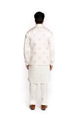 Ivory All Over Motifs Embroidered Bundi Set - Arjuun Kilachand