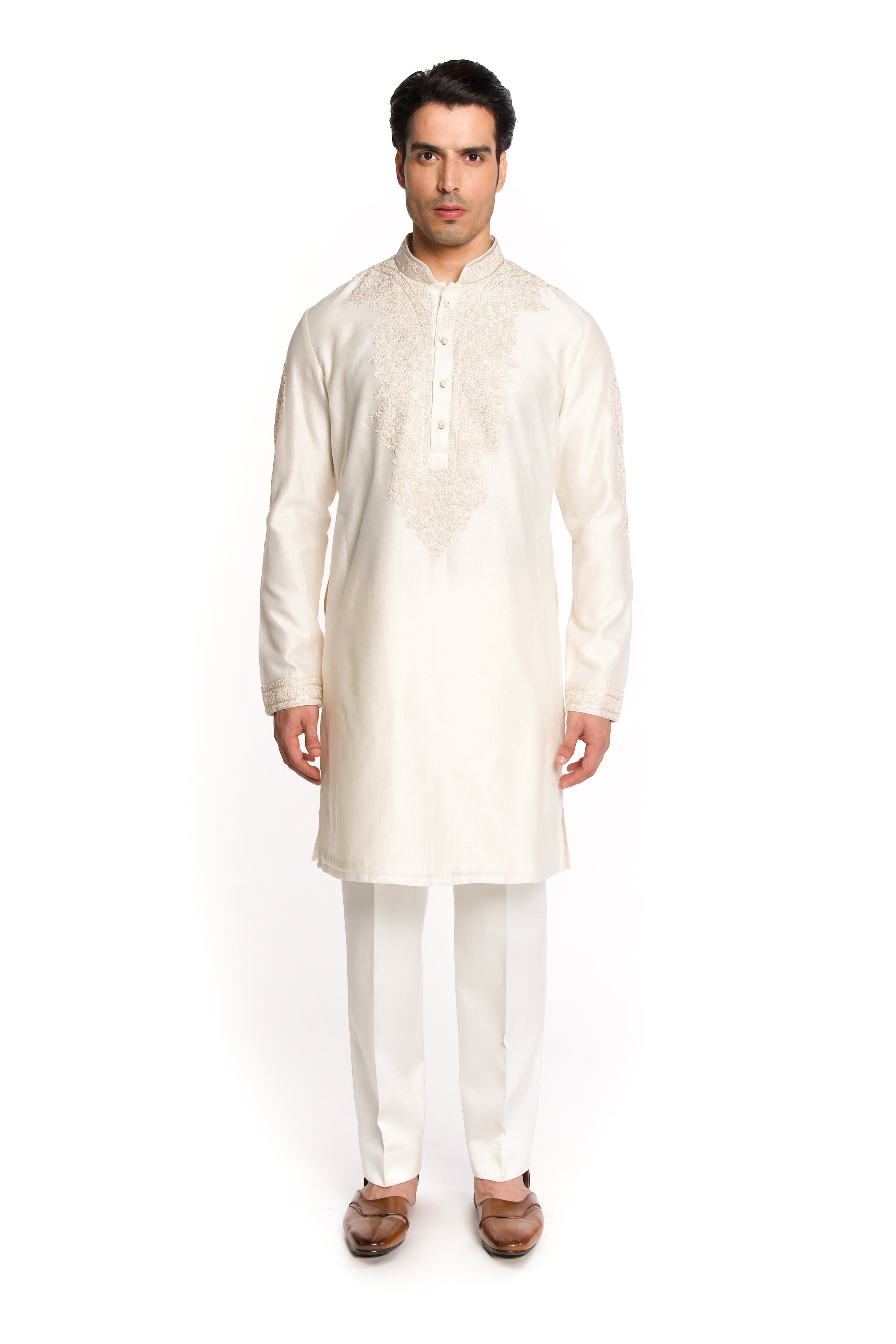 Ivory Spring Embroidery Kurta - Arjuun Kilachand