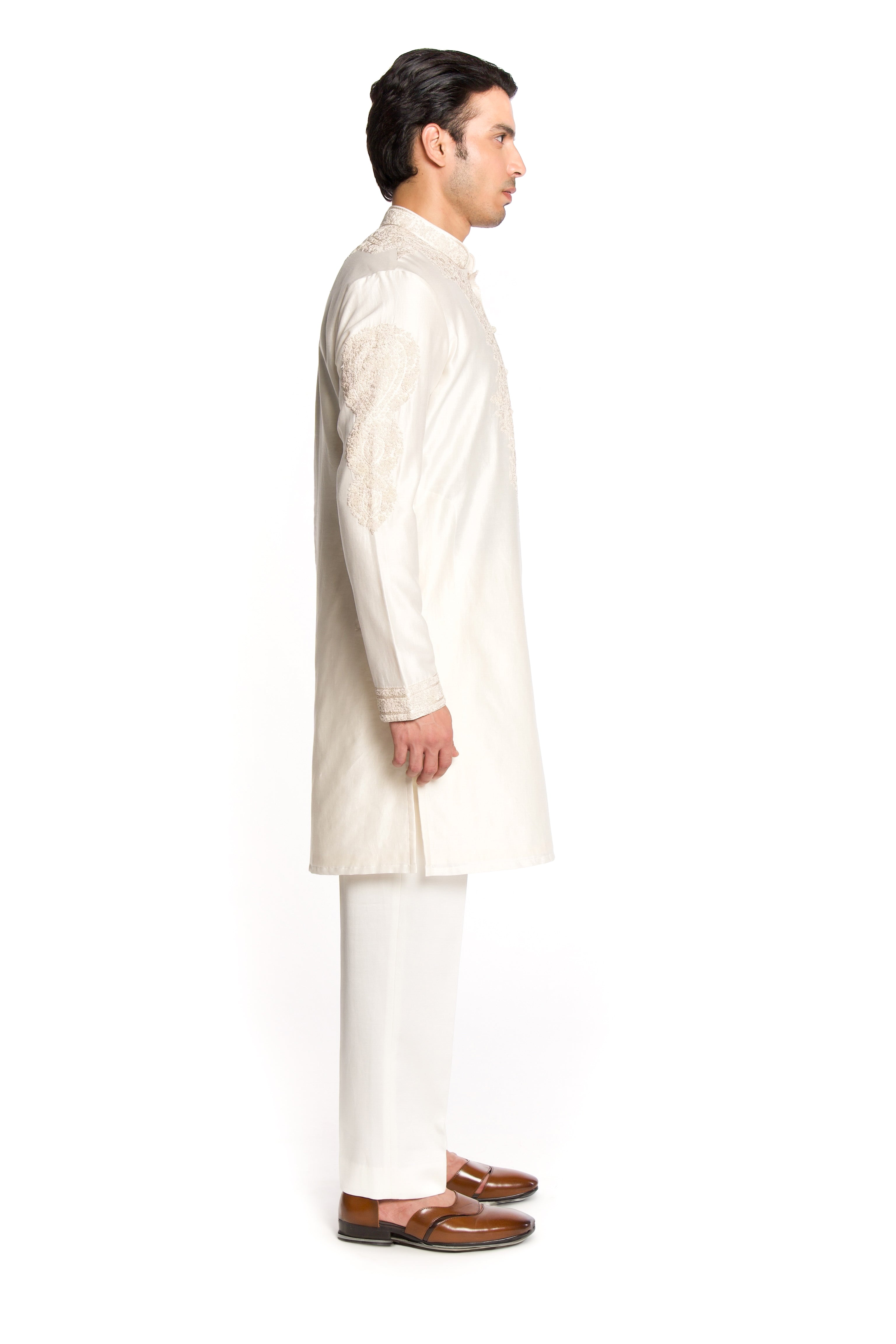 Ivory Spring Embroidery Kurta - Arjuun Kilachand