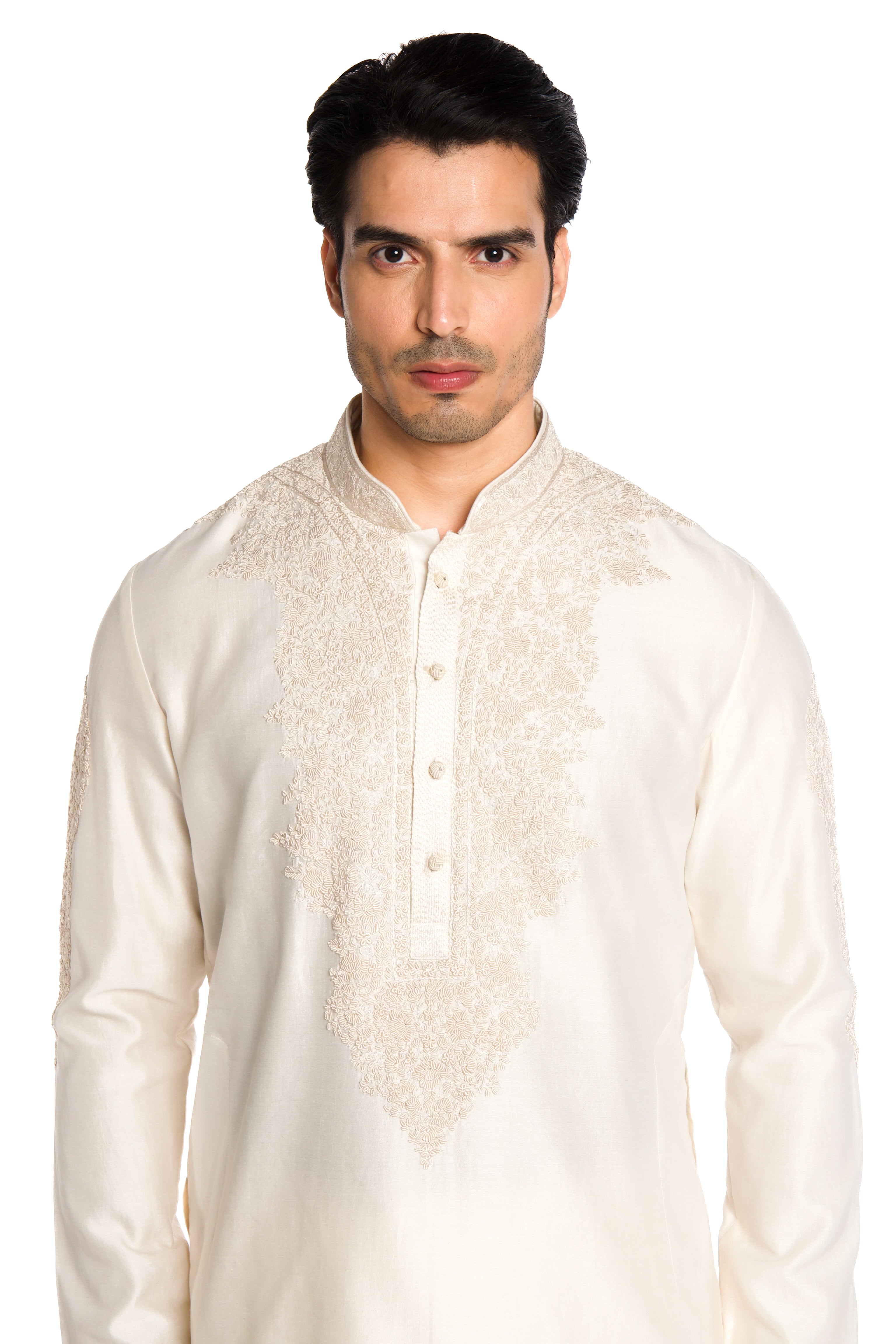 Ivory Spring Embroidery Kurta - Arjuun Kilachand