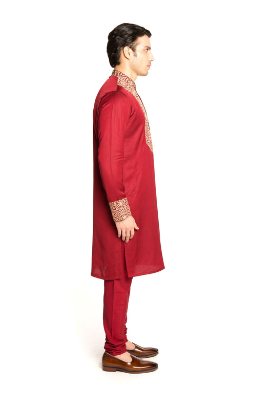 Maroon Marodi Embroidered Kurta Set - Arjuun Kilachand