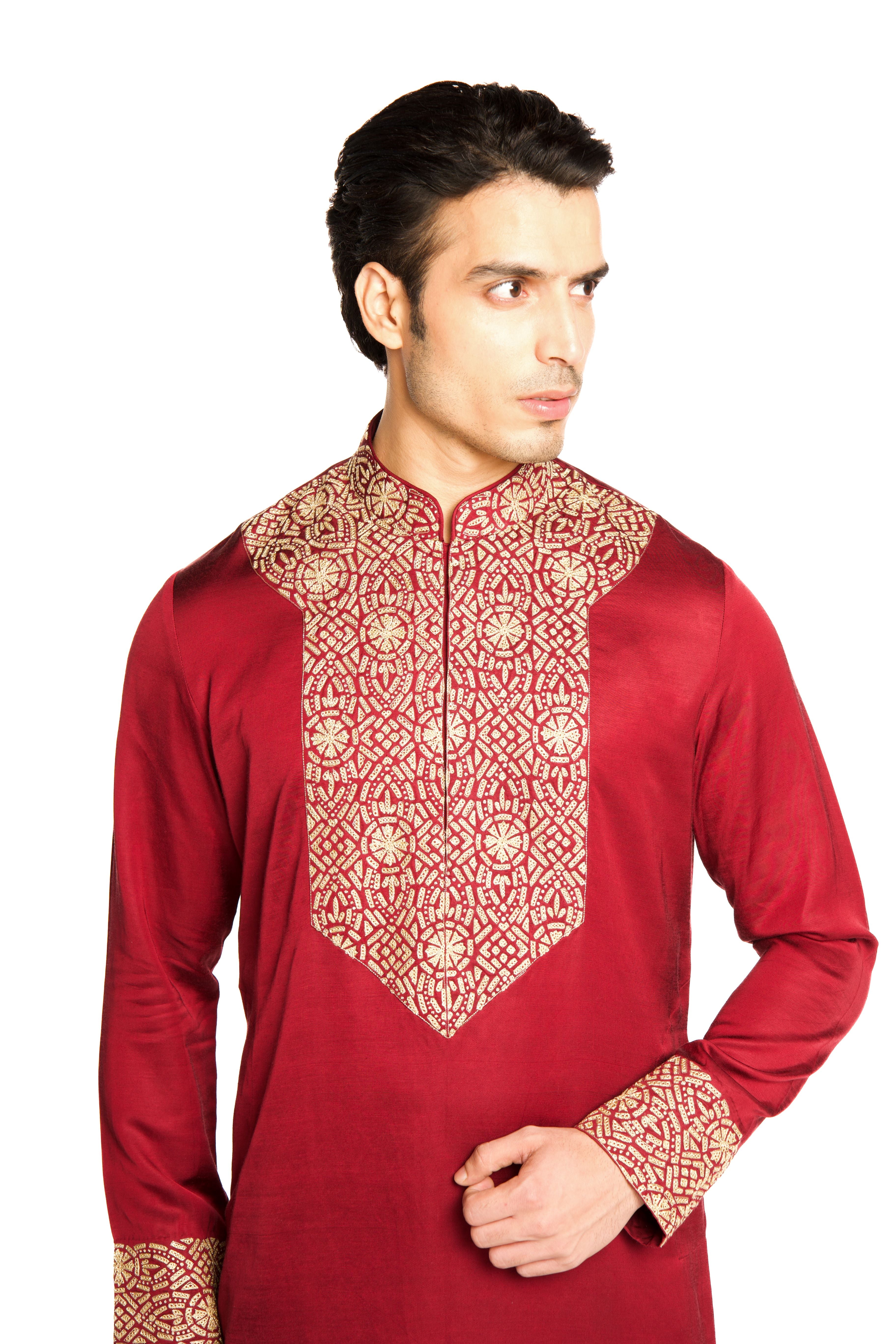 Maroon Marodi Embroidered Kurta Set - Arjuun Kilachand