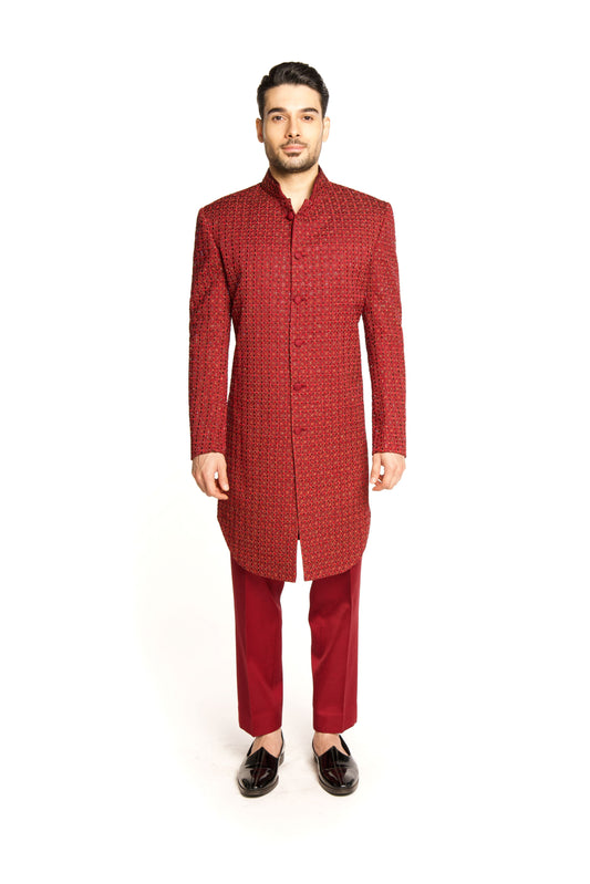 Maroon Embroidered Sherwani Set - Arjuun Kilachand