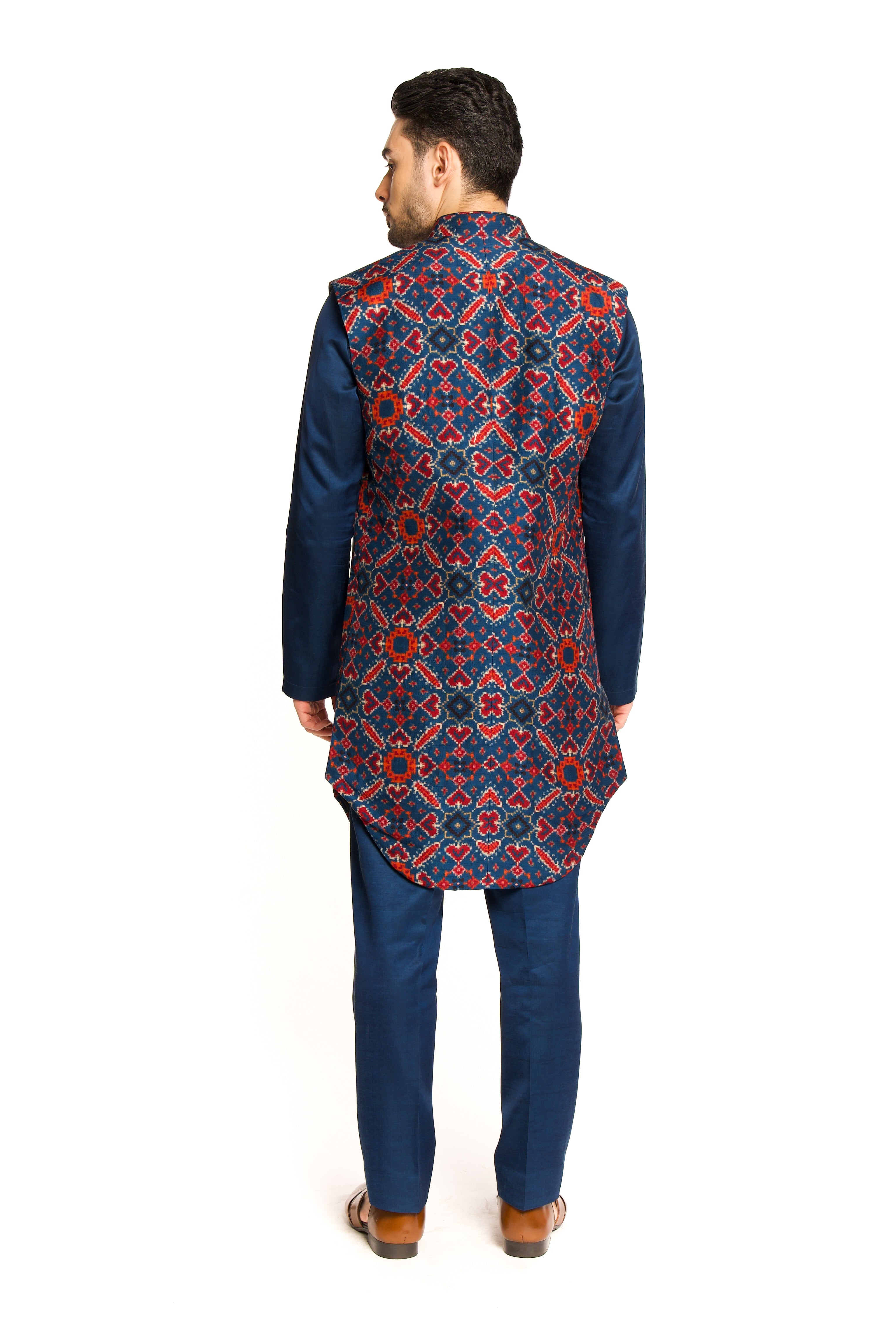 Navy Blue Patola Open Long Bundi Set - Arjuun Kilachand