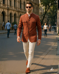 Rust Safari Bandhgala Suit