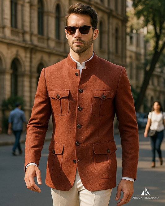 Rust Safari Bandhgala Suit