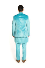 Turquoise Velvet Classic Bandhgala Suit - Arjuun Kilachand