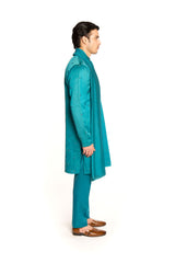 Winsor Blue Embroidered Kurta Set With Shawl - Arjuun Kilachand