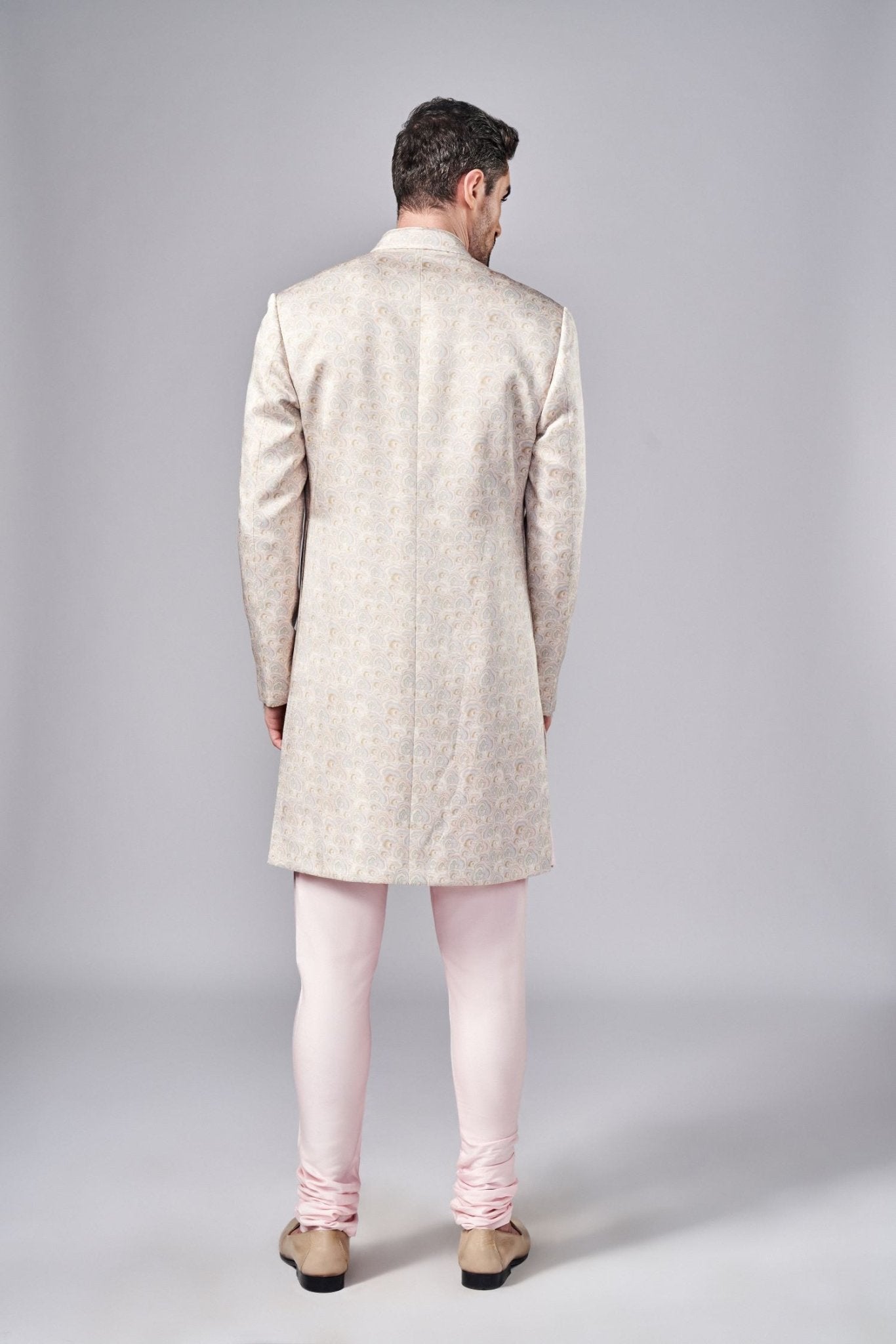 BABY PINK ALL OVER PRINTED SHERWANI SET - Arjuun Kilachand