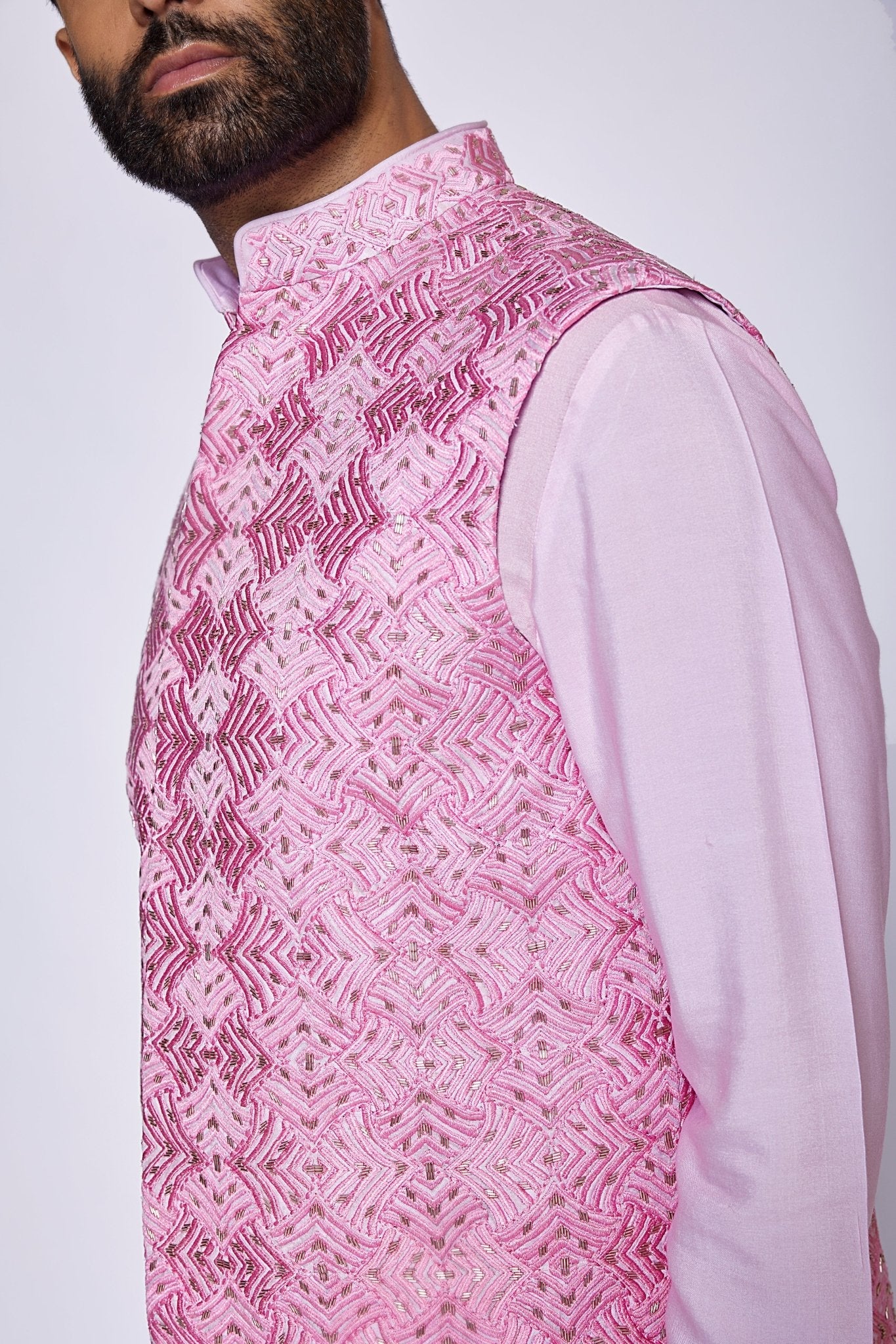 BABY PINK CONCEALED BUNDI - Arjuun Kilachand