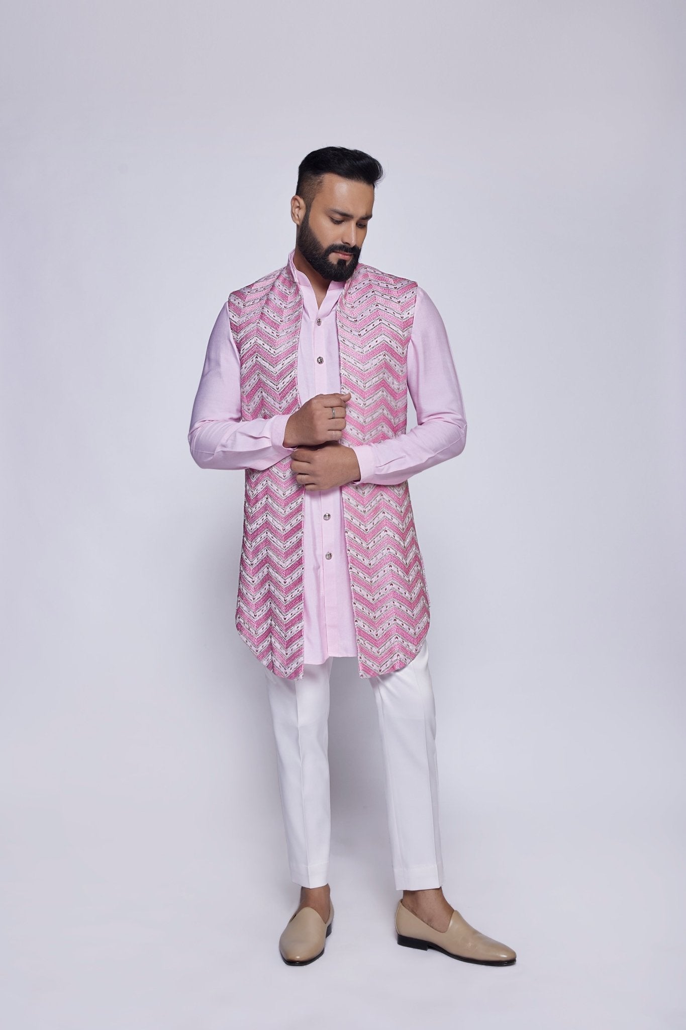 BABY PINK OPEN BUNDI - Arjuun Kilachand