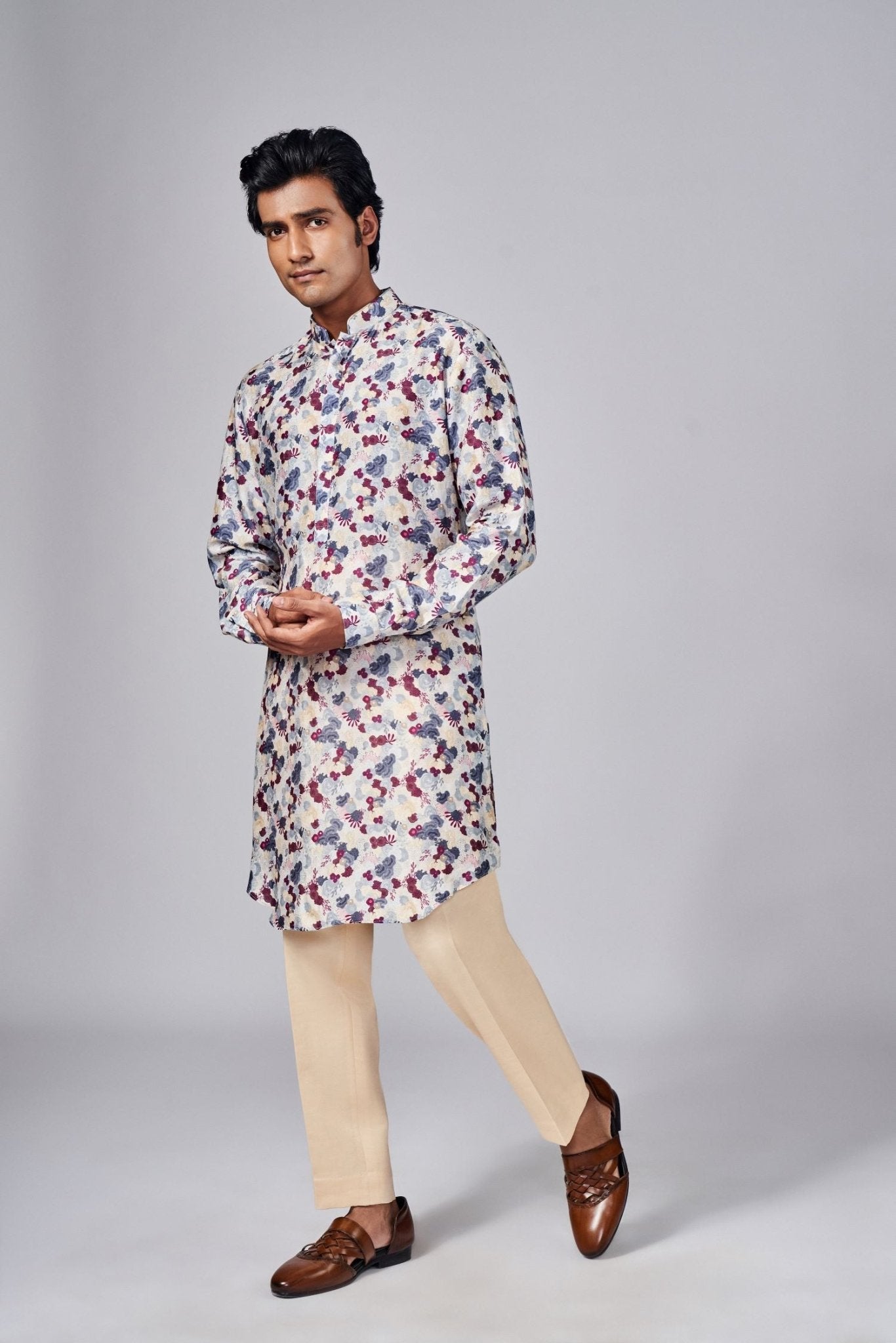 BEIGE ALL OVER PRINTED KURTA SET - Arjuun Kilachand