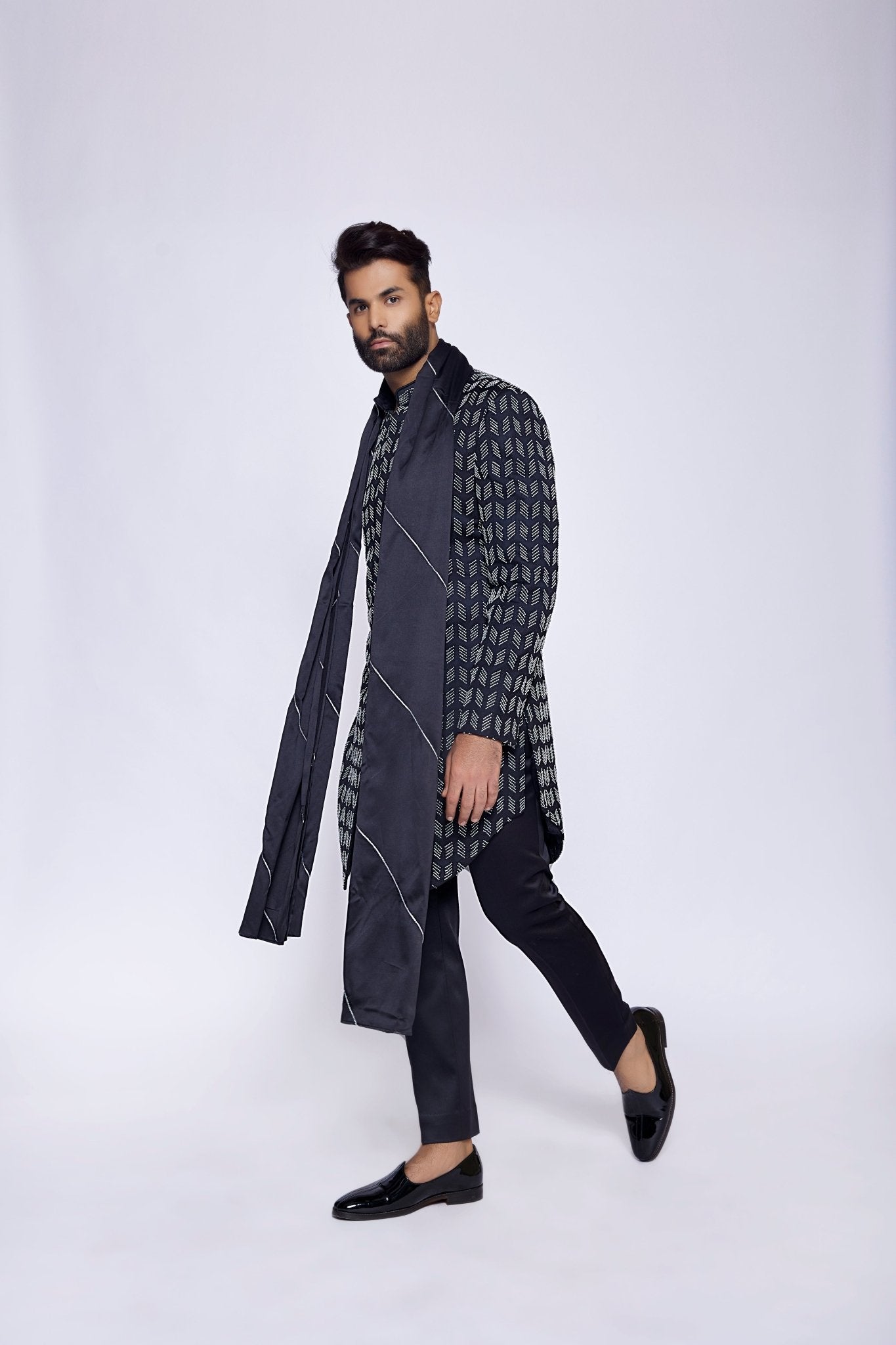 BLACK CONCEALED SHERWANI - Arjuun Kilachand