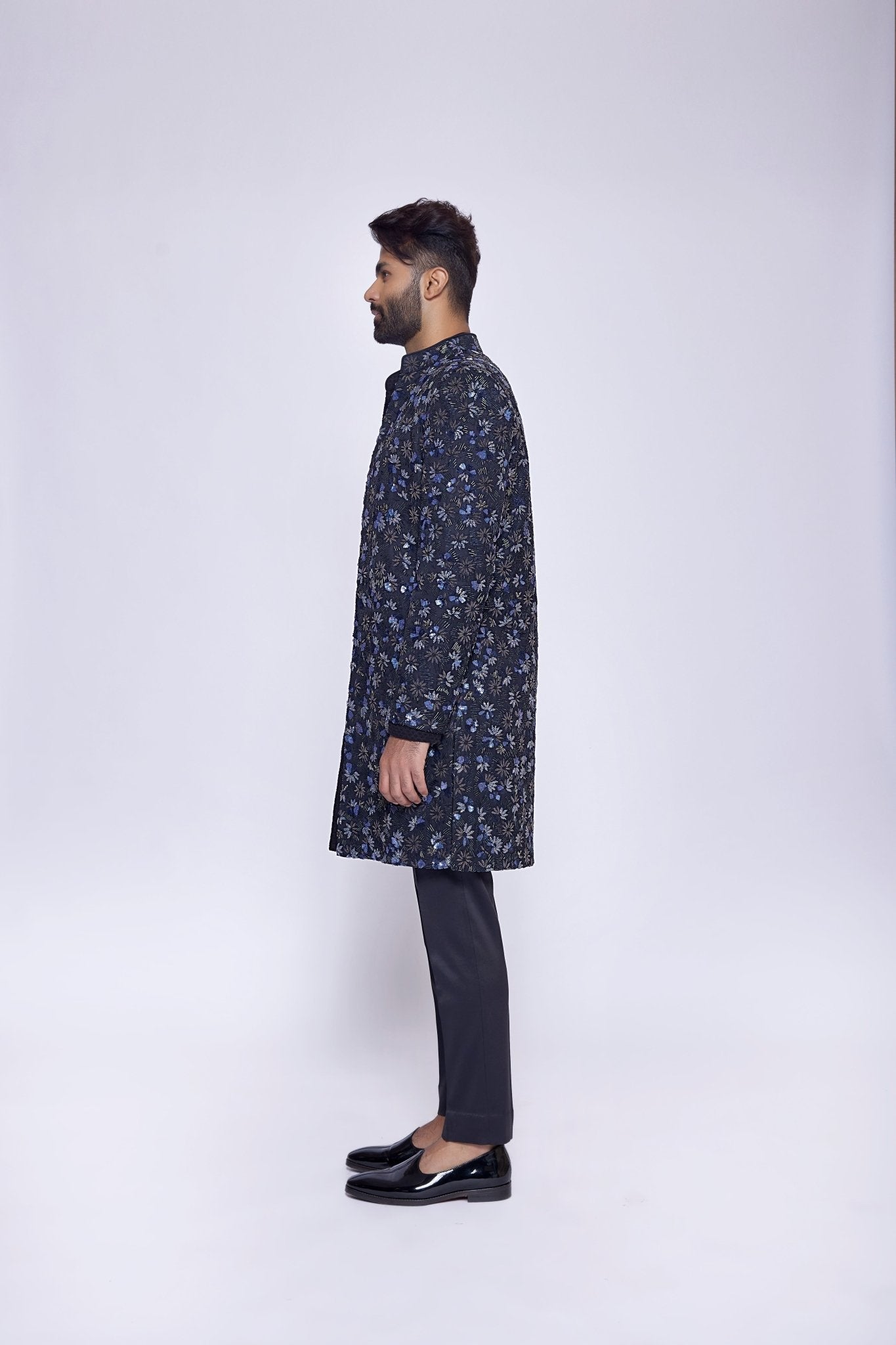 Black Open Sherwani - Arjuun Kilachand