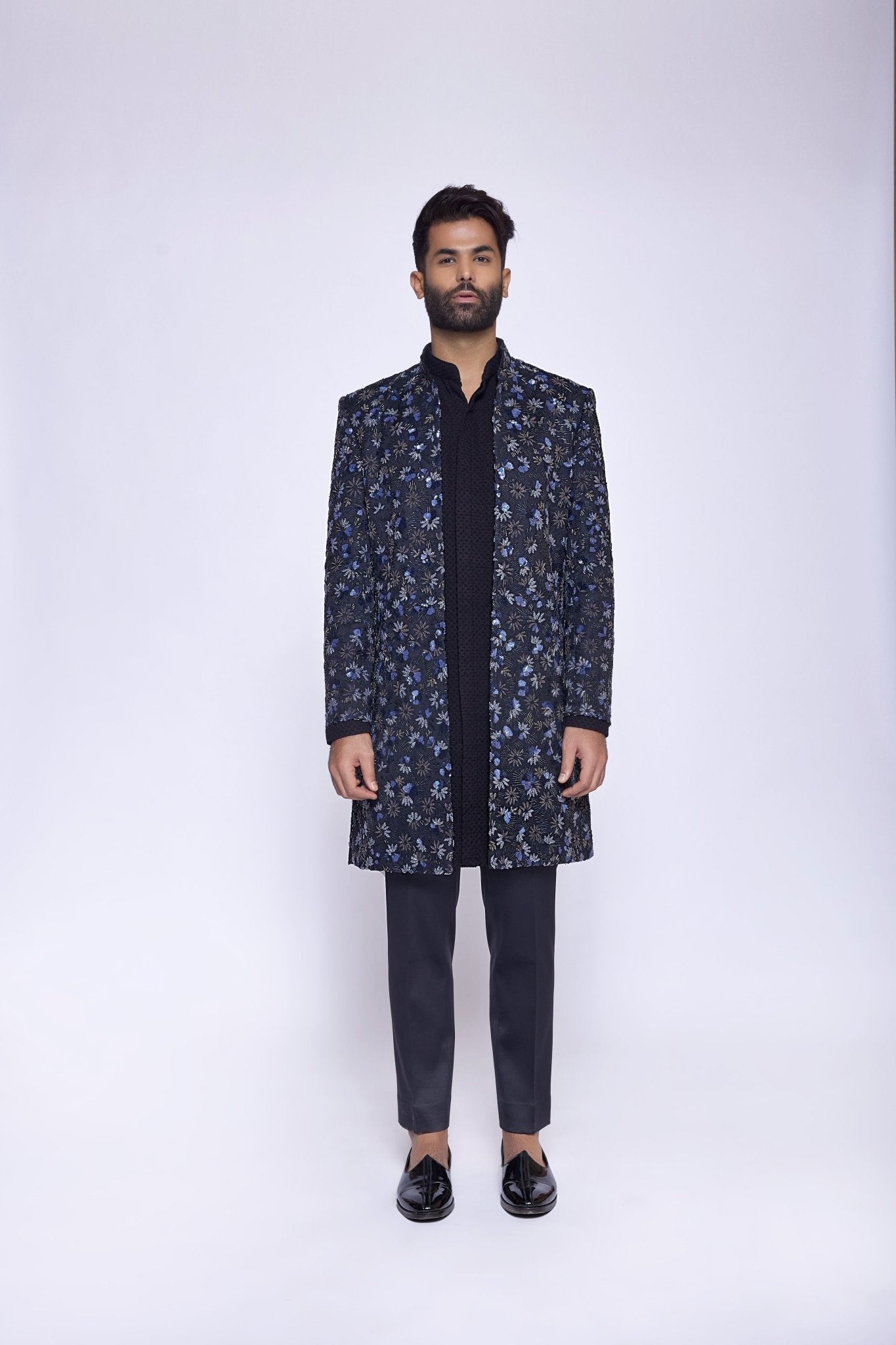 Black Open Sherwani - Arjuun Kilachand