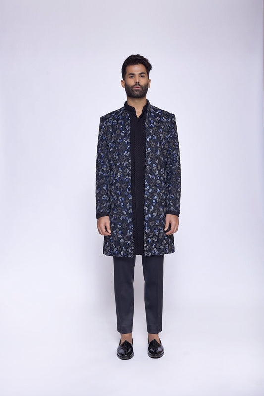 Black Open Sherwani - Arjuun Kilachand