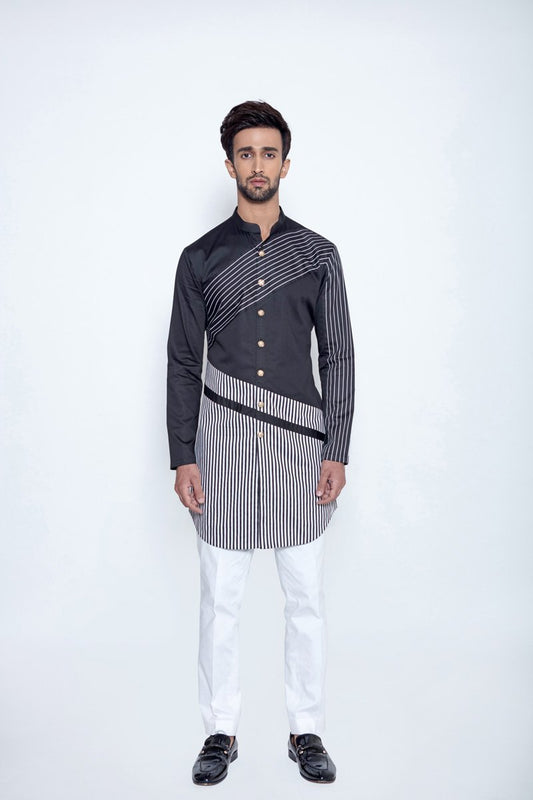 BLACK STRIPE KURTA - Arjuun Kilachand