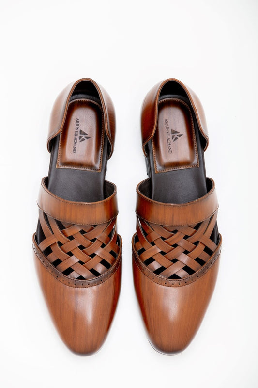 BROWN CRISS CROSS SANDAL - Arjuun Kilachand