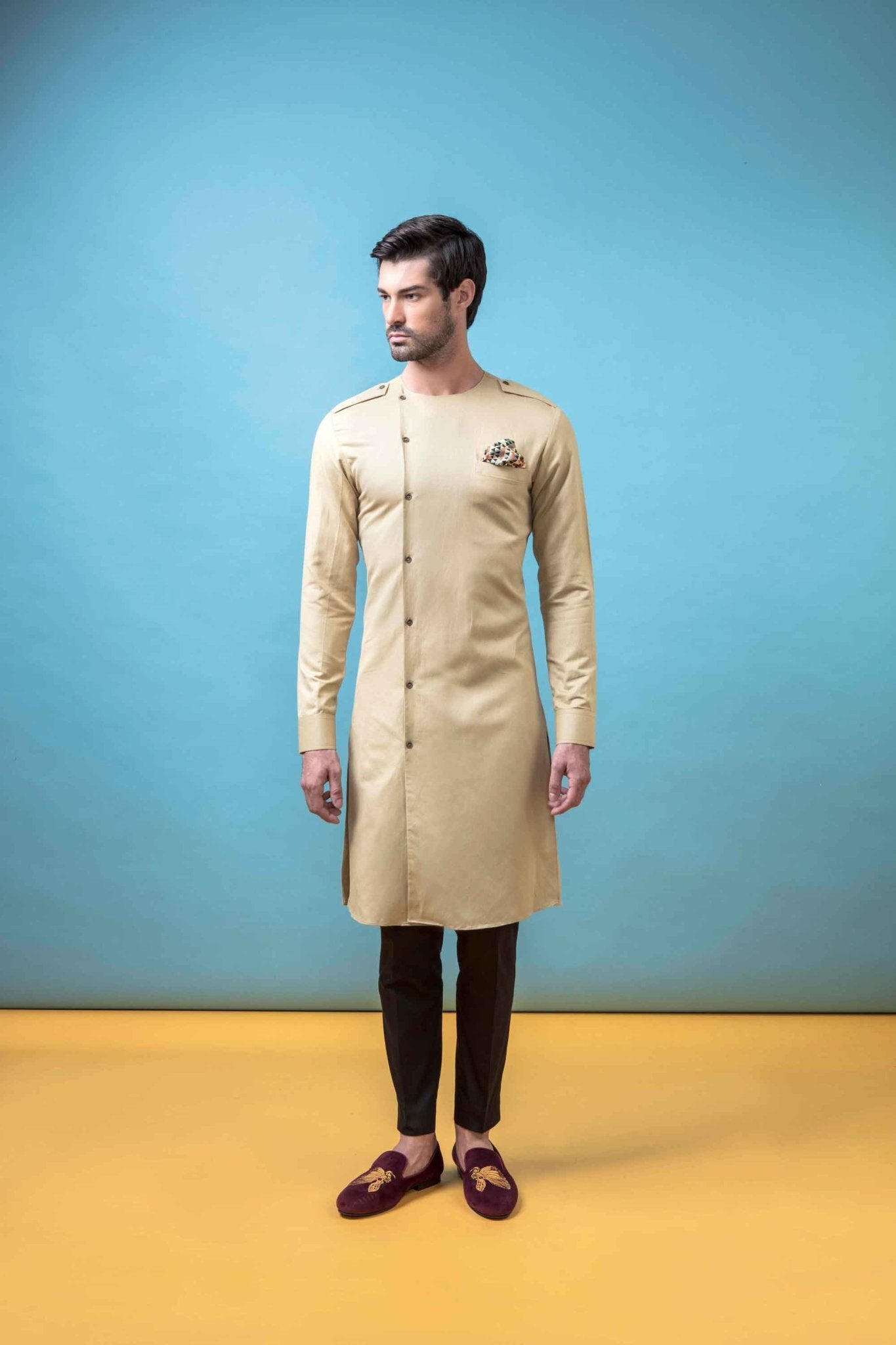 CHAMPAGNE ANGRAKHA KURTA - Arjuun Kilachand