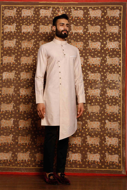 CHAMPAGNE ASYMMETRICAL KURTA - Arjuun Kilachand