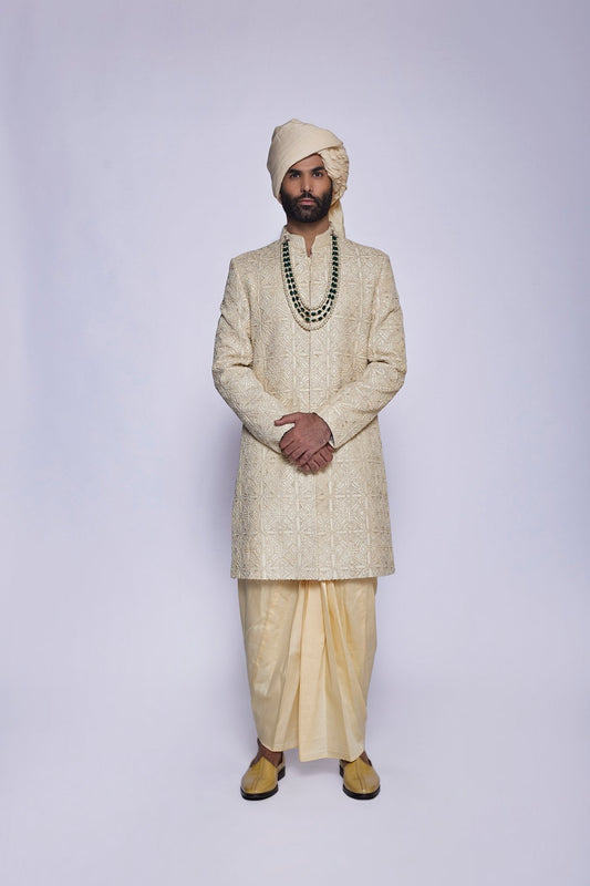 CHAMPAGNE CONCEALED SHERWANI - Arjuun Kilachand