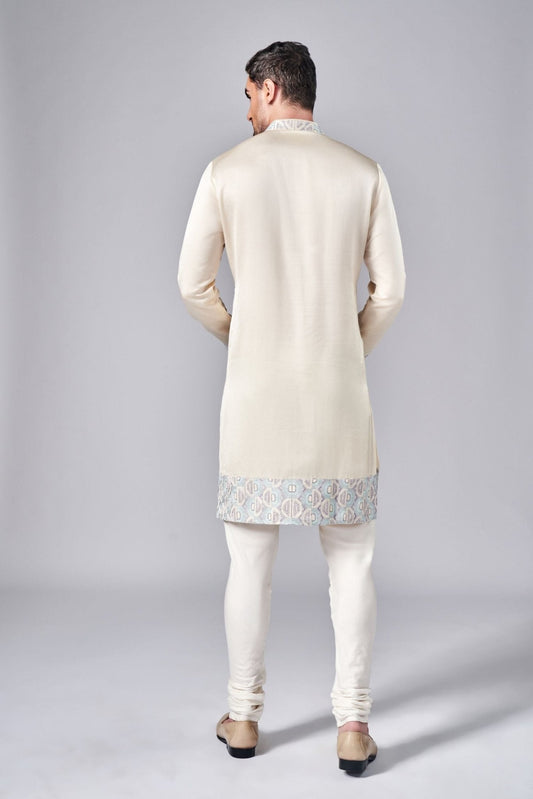 CHAMPAGNE EMBROIDERED KURTA SET - Arjuun Kilachand