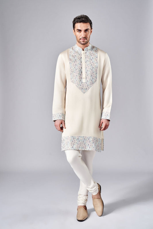 CHAMPAGNE EMBROIDERED KURTA SET - Arjuun Kilachand