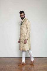 CHAMPAGNE EMBROIDERED SHERWANI - Arjuun Kilachand