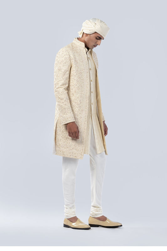 CHAMPAGNE HAND EMBROIDERED OPEN SHERWANI - Arjuun Kilachand