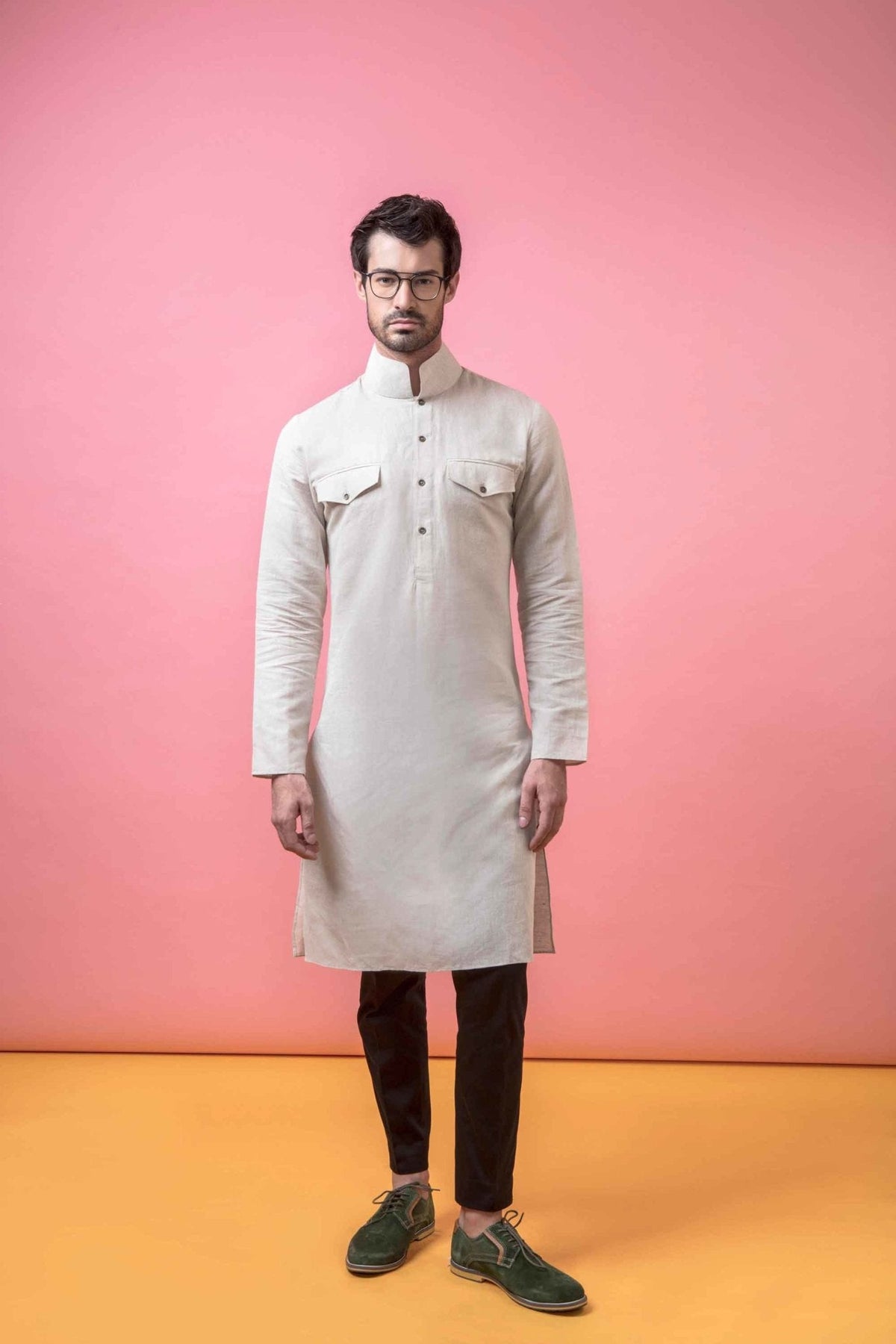 CHAMPAGNE HIGH NECK KURTA - Arjuun Kilachand