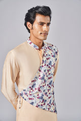 CHAMPAGNE PRINTED OVERLAP KURTA - Arjuun Kilachand