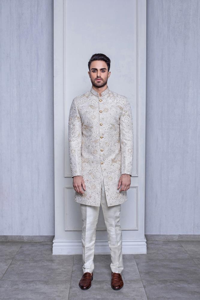 CHAMPAGNE RAW SILK SHERWANI - Arjuun Kilachand