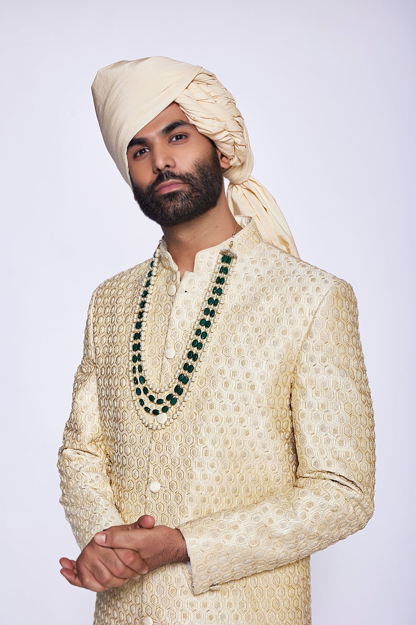 CHAMPAGNE SHOW BUTTON SHERWANI - Arjuun Kilachand